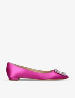 Manolo Blahnik Hangisi Crystal-embellished Satin Flats