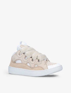 Lanvin Curb Lace-up Leather, Suede And Mesh Low-top Trainers -Manolo Blahnik Store R04070341 BEIGE ALT02