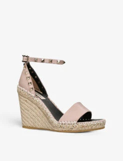 Valentino Garavani Rockstud 105 Leather Espadrille Wedges -Manolo Blahnik Store R04077138 BLUSH ALT02