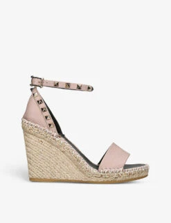 Valentino Garavani Rockstud 105 Leather Espadrille Wedges