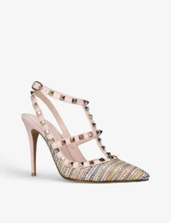 Valentino Garavani So Noir Rockstud 100 Tweed And Leather Courts -Manolo Blahnik Store R04077151 PINKCOMB ALT02