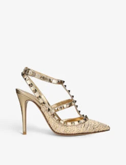Valentino Garavani So Noir 100 Stud-embellished Raffia And Leather Heeled Sandals