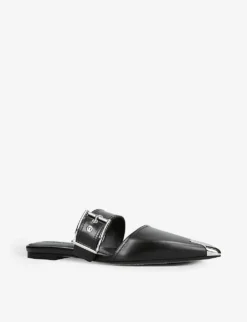 Alexander McQueen Punk Buckle-embellished Leather Mules -Manolo Blahnik Store R04077971 BLKOTHER ALT02