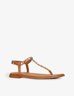 Carvela Precious T-bar Pearl-embellished Leather Sandals 6 Carvela Precious T-bar Pearl-embellished Leather Sandals -Manolo Blahnik Store R04082076 TAN ALT02