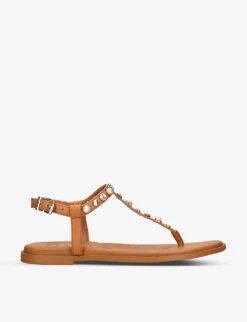 Carvela Precious T-bar Pearl-embellished Leather Sandals