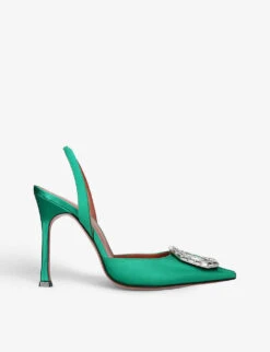 Amina Muaddi Camelia Crystal-embellished Satin Slingback Courts
