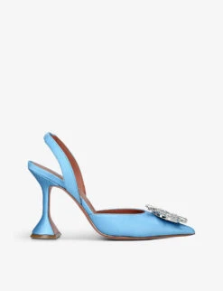 Amina Muaddi Begum Crystal-embellished Slingback Satin Heels