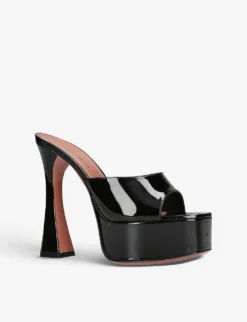 Amina Muaddi Dalida Patent-leather Heeled Platform Sandals -Manolo Blahnik Store R04090531 BLACK ALT02