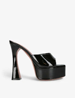 Amina Muaddi Dalida Patent-leather Heeled Platform Sandals