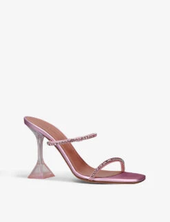Amina Muaddi Gilda Crystal-embellished Metallic-leather Heeled Sandals -Manolo Blahnik Store R04090545 PINK ALT02