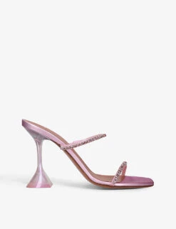 Amina Muaddi Gilda Crystal-embellished Metallic-leather Heeled Sandals
