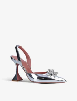 Amina Muaddi Rosie Crystal-embellished Sling-back Leather Courts -Manolo Blahnik Store R04090550 SILVER ALT02