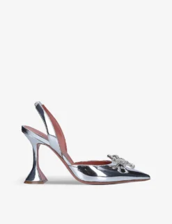 Amina Muaddi Rosie Crystal-embellished Sling-back Leather Courts