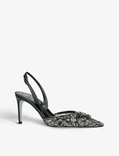 Jewel-embellished Pointed-toe Woven Slingback Heeled Courts -Manolo Blahnik Store R04097313 BLACK ALT02