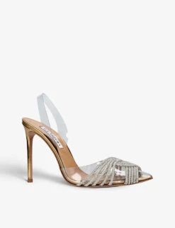 Aquazzura Gatsby 105 Crystal-embellished Leather And PVC Slingback Courts -Manolo Blahnik Store R04099661 GOLD ALT02