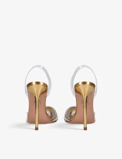 Aquazzura Gatsby 105 Crystal-embellished Leather And PVC Slingback Courts -Manolo Blahnik Store R04099661 GOLD ALT03