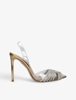 Aquazzura Gatsby 105 Crystal-embellished Leather And PVC Slingback Courts