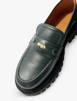 Maje Clover-embellished Leather Platform Loafers -Manolo Blahnik Store R04101696 VERTS ALT04