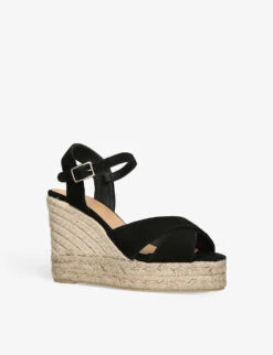 Castañer Blaudel Cross-strap Suede Heeled Wedges -Manolo Blahnik Store R04109650 BLACK ALT02