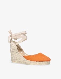 Manebi Hamptons Contrast-stitch Suede Heeled Espadrilles 6 Manebi Hamptons Contrast-stitch Suede Heeled Espadrilles -Manolo Blahnik Store R04110940 ORANGE ALT02