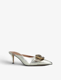 Kurt Geiger London Mayfair Buckle-embellished Leather Heeled Mules -Manolo Blahnik Store R04110988 SILVER ALT02