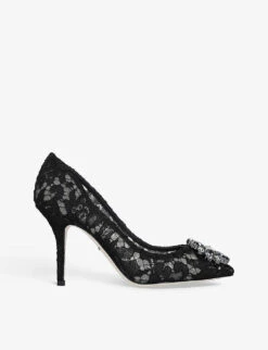 Dolce & Gabbana Bellucci Brooch-embellished Lace And Mesh Courts