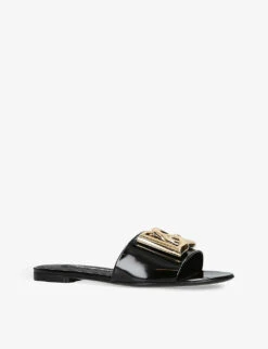 Dolce & Gabbana Capri Gold-plated Logo-plaque Patent-leather Sandals -Manolo Blahnik Store R04116911 BLACK ALT02