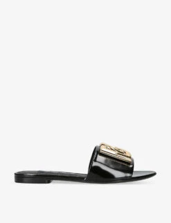 Dolce & Gabbana Capri Gold-plated Logo-plaque Patent-leather Sandals