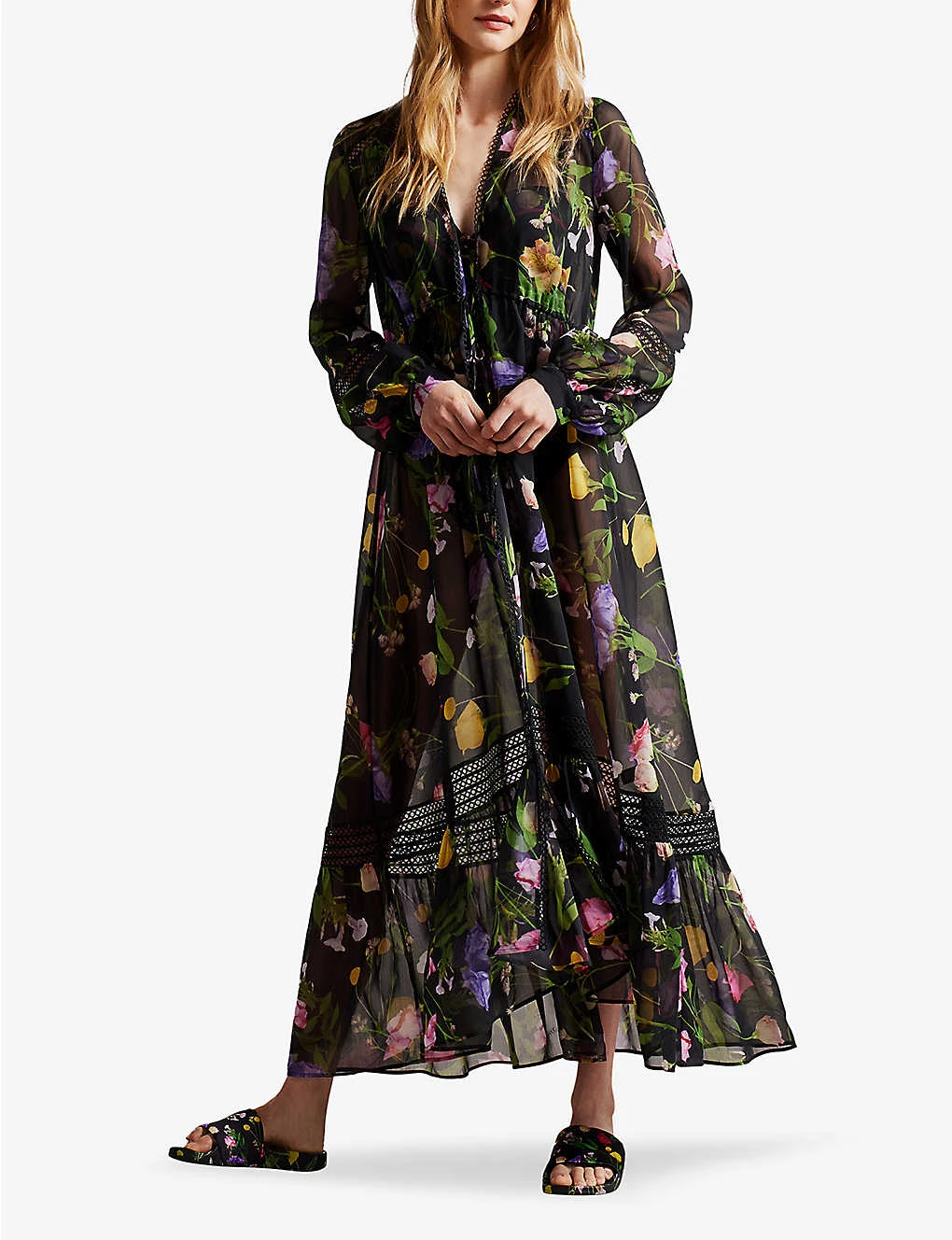 Ted Baker Floral-print Satin Sliders 4 Ted Baker Floral-print Satin Sliders - Image 4