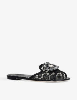 Dolce & Gabbana Bianca Brooch-embellished Lace And Mesh Sandals -Manolo Blahnik Store R04128564 BLACK ALT02