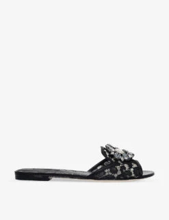 Dolce & Gabbana Bianca Brooch-embellished Lace And Mesh Sandals