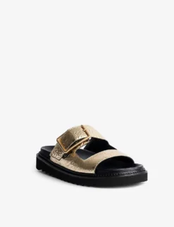Zadig & Voltaire Double-strap Metallic-finish Leather Sandals -Manolo Blahnik Store R04129680 GOLD ALT02