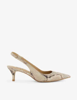 Dune Capitol Pointed-toe Snake-embossed Leather Slingback Courts
