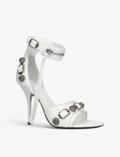 Balenciaga Cagole 110 Stud-embellished Leather Heeled Sandals 6 Balenciaga Cagole 110 Stud-embellished Leather Heeled Sandals -Manolo Blahnik Store R04143985 WHITE ALT02