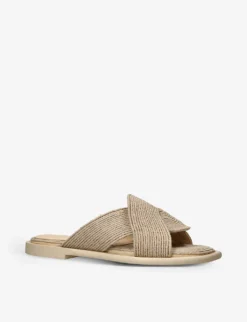 Loewe Petal Square-toe Raffia Sliders -Manolo Blahnik Store R04146461 BEIGE ALT02