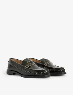 AllSaints Sofie Woven-trim Leather Loafers -Manolo Blahnik Store R04147421 BLACK ALT02