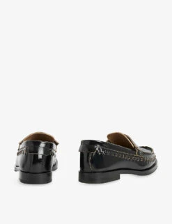 AllSaints Sofie Woven-trim Leather Loafers -Manolo Blahnik Store R04147421 BLACK ALT03