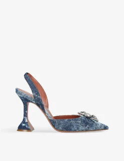 Amina Muaddi Rosie Crystal-embellished Denim Slingback Courts