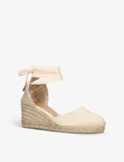 Castañer Carina Self-tie Canvas Wedge Espadrilles -Manolo Blahnik Store R04148678 CREAM ALT02