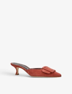 Manolo Blahnik Maysale Buckled Suede Heeled Mules 6 Manolo Blahnik Maysale Buckled Suede Heeled Mules -Manolo Blahnik Store R04149298 REDOTHER ALT02