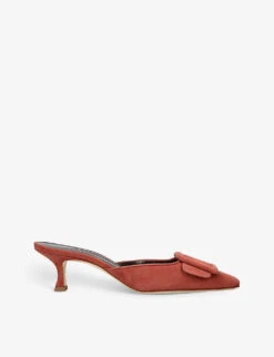 Manolo Blahnik Maysale Buckled Suede Heeled Mules