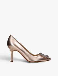 Manolo Blahnik Hangisi Crystal-embellished Leather Heeled Courts