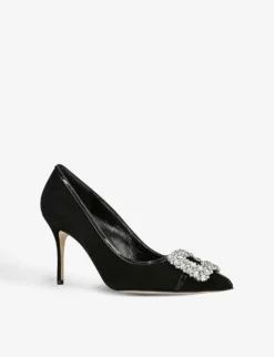 Manolo Blahnik Tuberian 90 Buckle-embellished Suede Courts -Manolo Blahnik Store R04149327 BLACK ALT02
