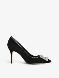 Manolo Blahnik Tuberian 90 Buckle-embellished Suede Courts