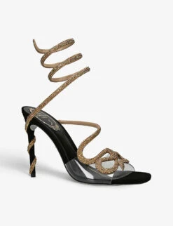 Snake Crystal-embellished Satin Heeled Sandals 6 Snake Crystal-embellished Satin Heeled Sandals -Manolo Blahnik Store R04152055 BLACKCOMB ALT02