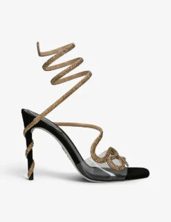 Snake Crystal-embellished Satin Heeled Sandals