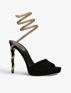 Snake-strap Crystal-embellished Suede Heeled Sandals 6 Snake-strap Crystal-embellished Suede Heeled Sandals -Manolo Blahnik Store R04152056 BLACKCOMB ALT02