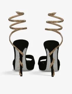 Snake-strap Crystal-embellished Suede Heeled Sandals 7 Snake-strap Crystal-embellished Suede Heeled Sandals -Manolo Blahnik Store R04152056 BLACKCOMB ALT03