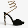 Snake-strap Crystal-embellished Suede Heeled Sandals