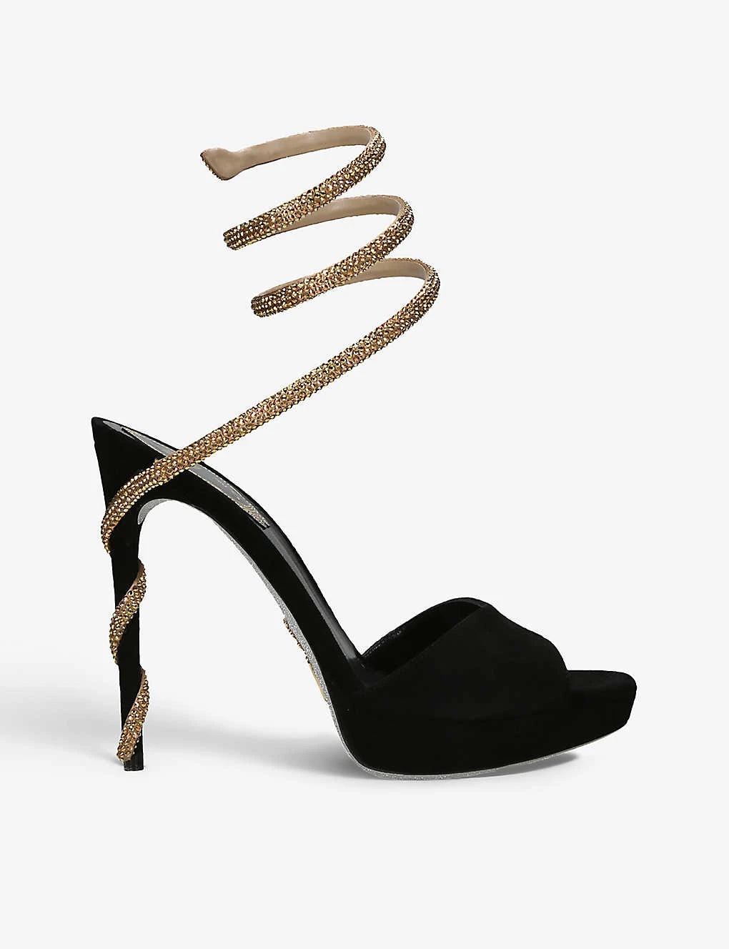 Snake-strap Crystal-embellished Suede Heeled Sandals 1 Snake-strap Crystal-embellished Suede Heeled Sandals